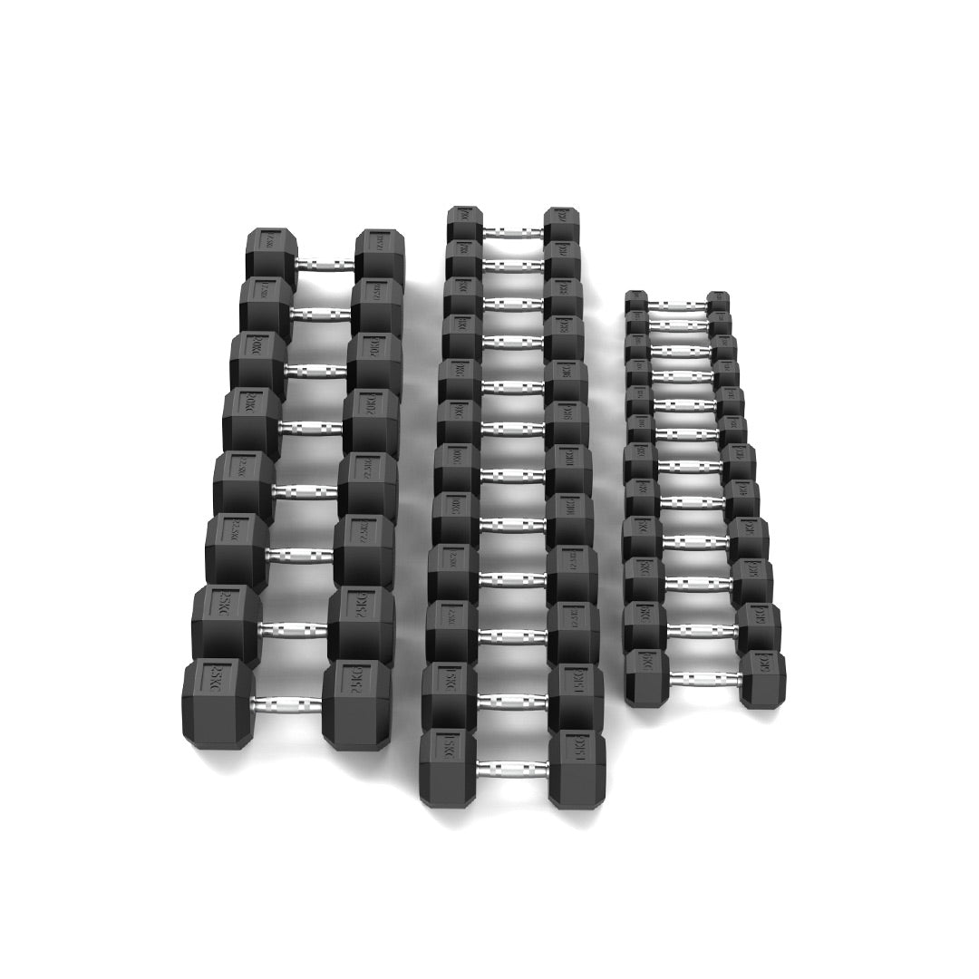 1-25kg Rubber Hex Dumbbell Set side