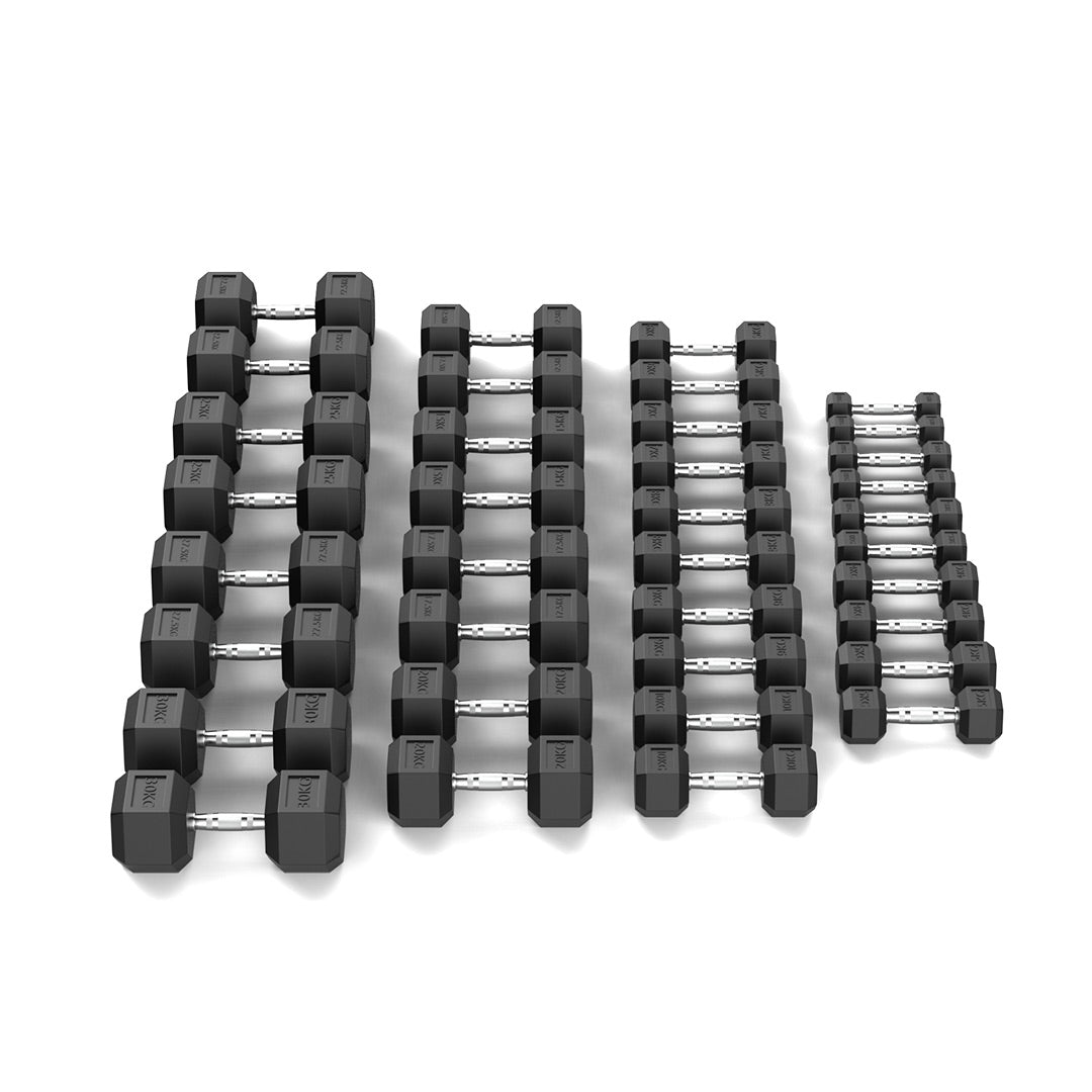 1-30kg Rubber Hex Dumbbell Set side shot