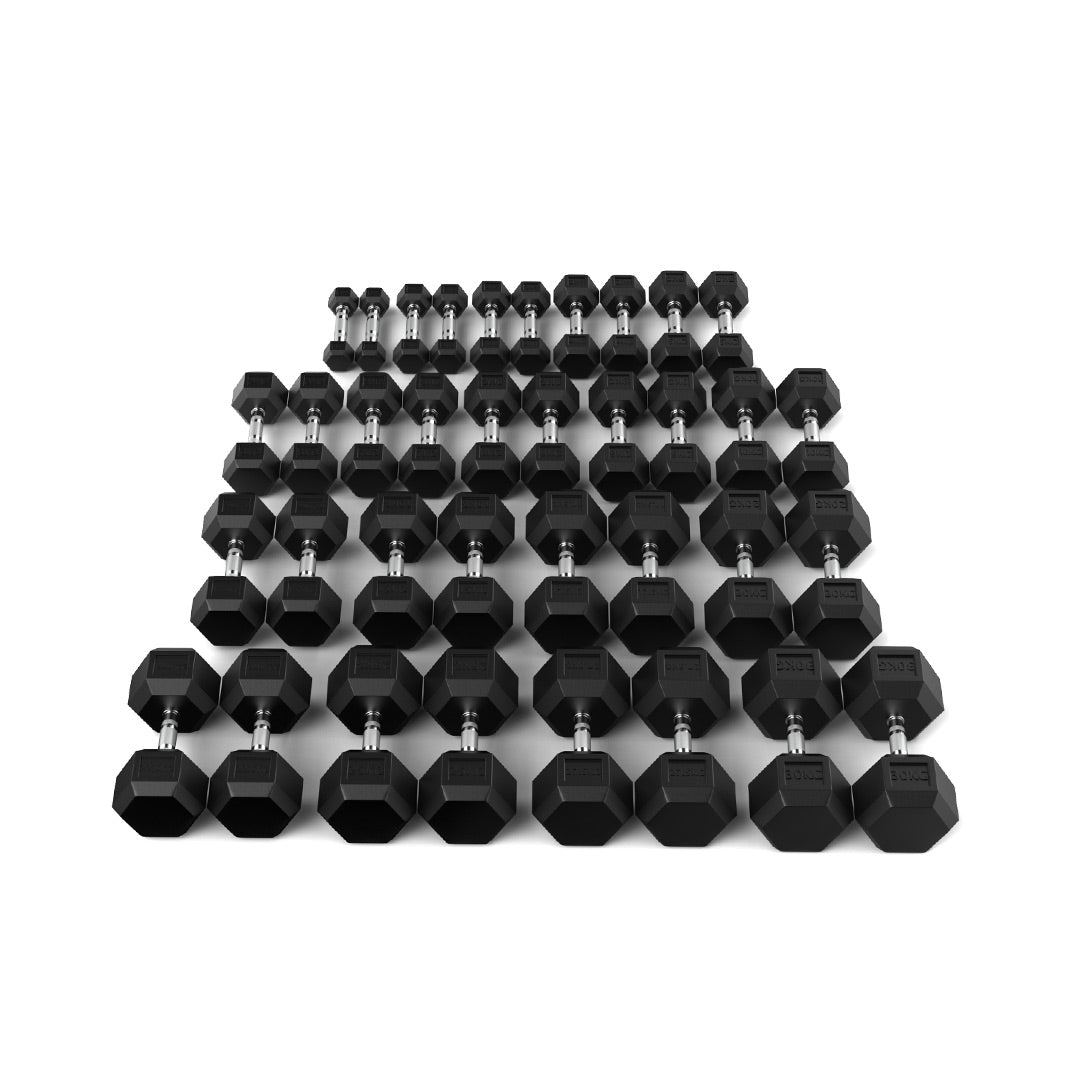 1-30kg Rubber Hex Dumbbell Set front