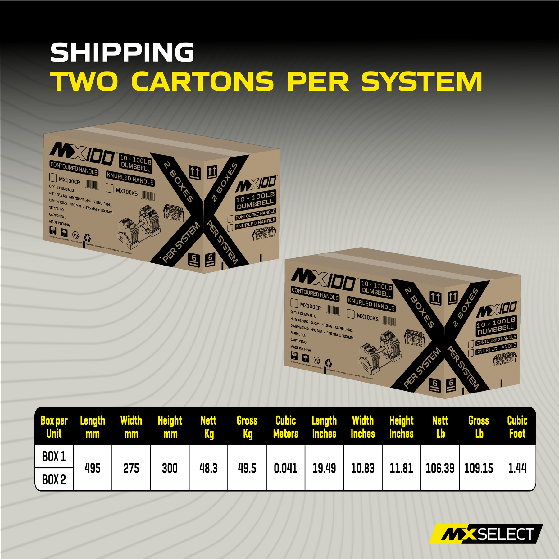 Adjustable Dumbbell Set 5.9kg - 45.4kg Pair MX100 EVO Knurled Premium Dumbbells