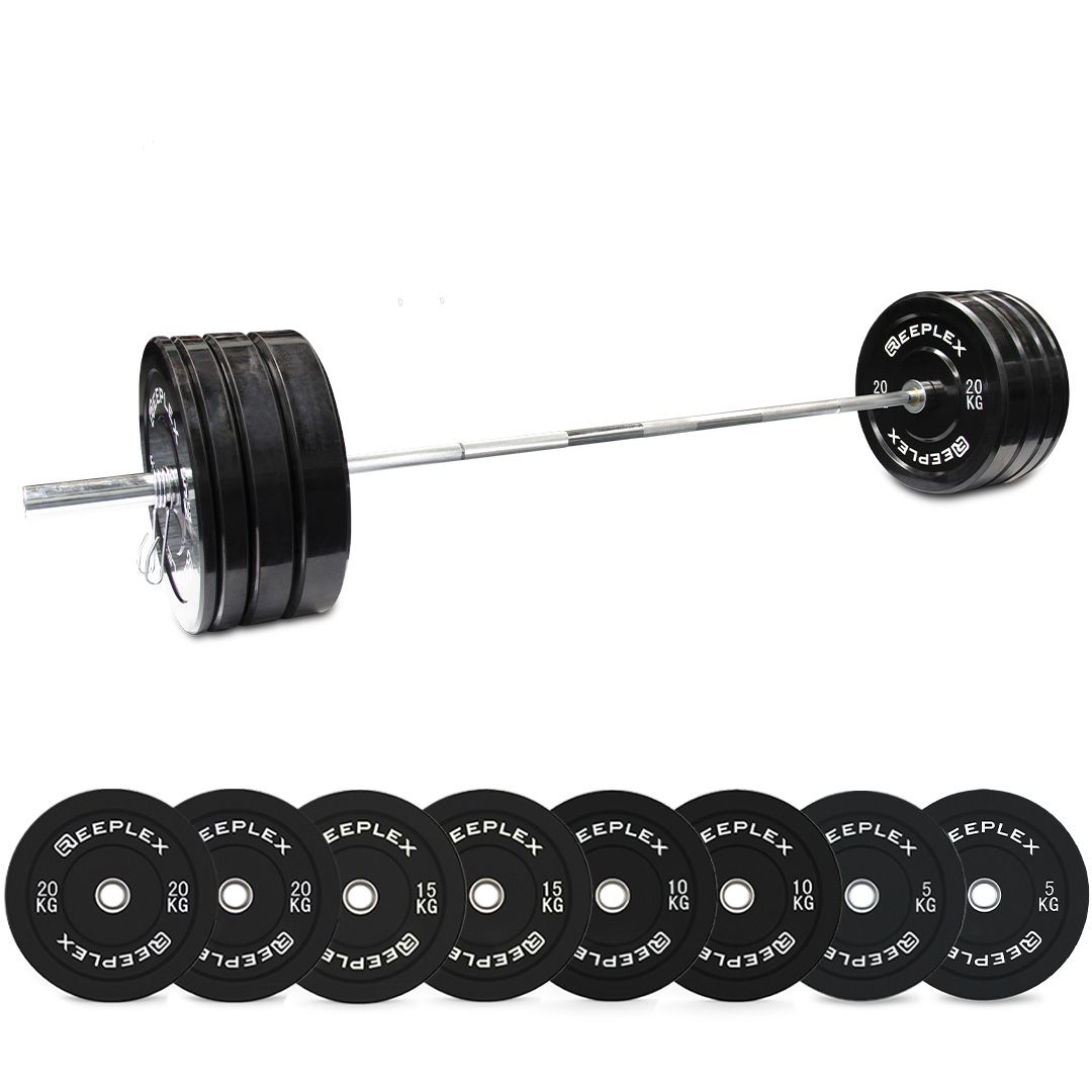 120kg black bumper barbell weight set