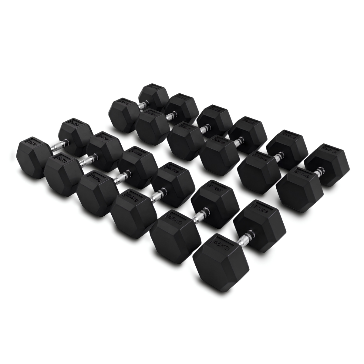 32.5kg - 45kg Rubber Hex Dumbbell Set