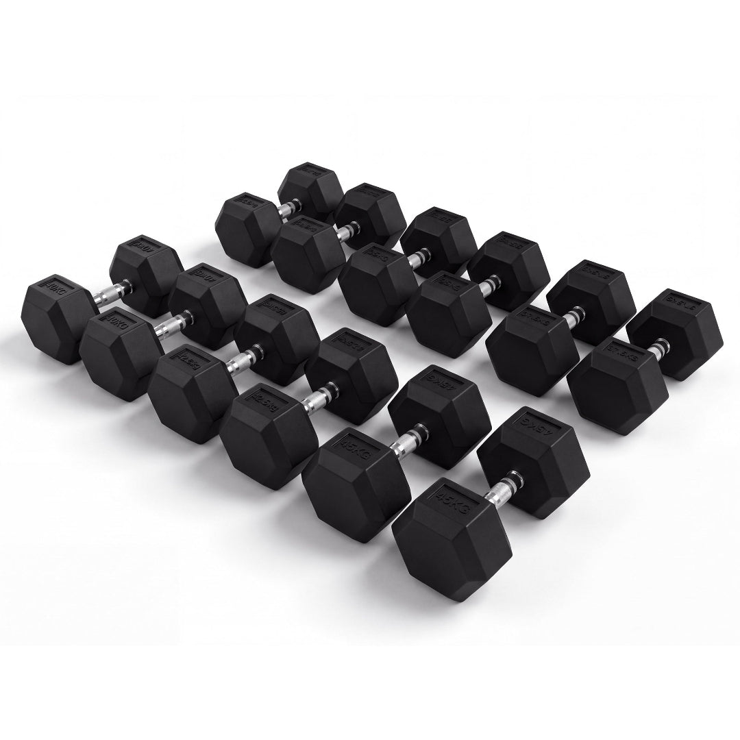 32.5kg - 45kg Rubber Hex Dumbbell Set