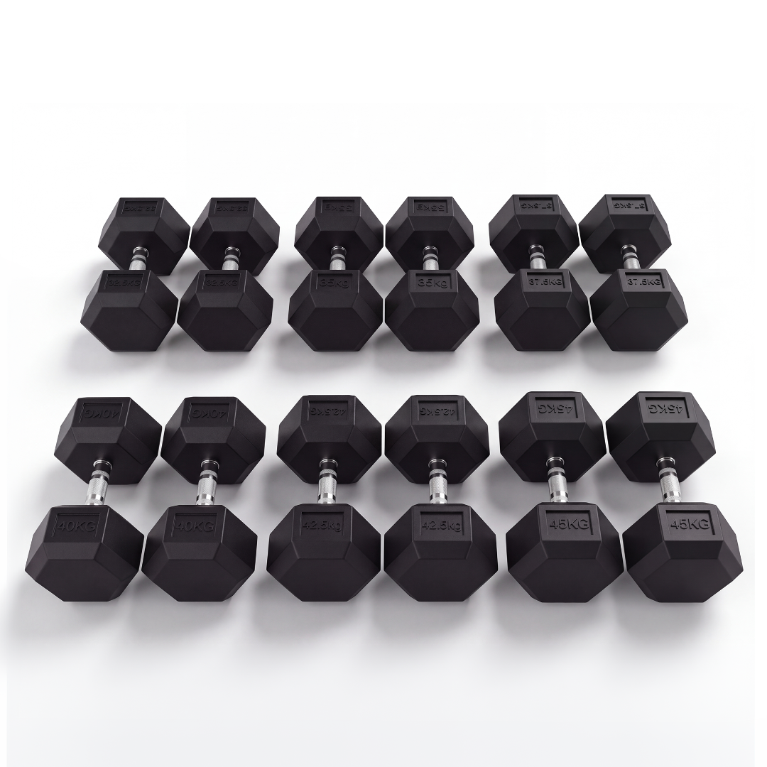 32.5kg - 45kg Rubber Hex Dumbbell Set