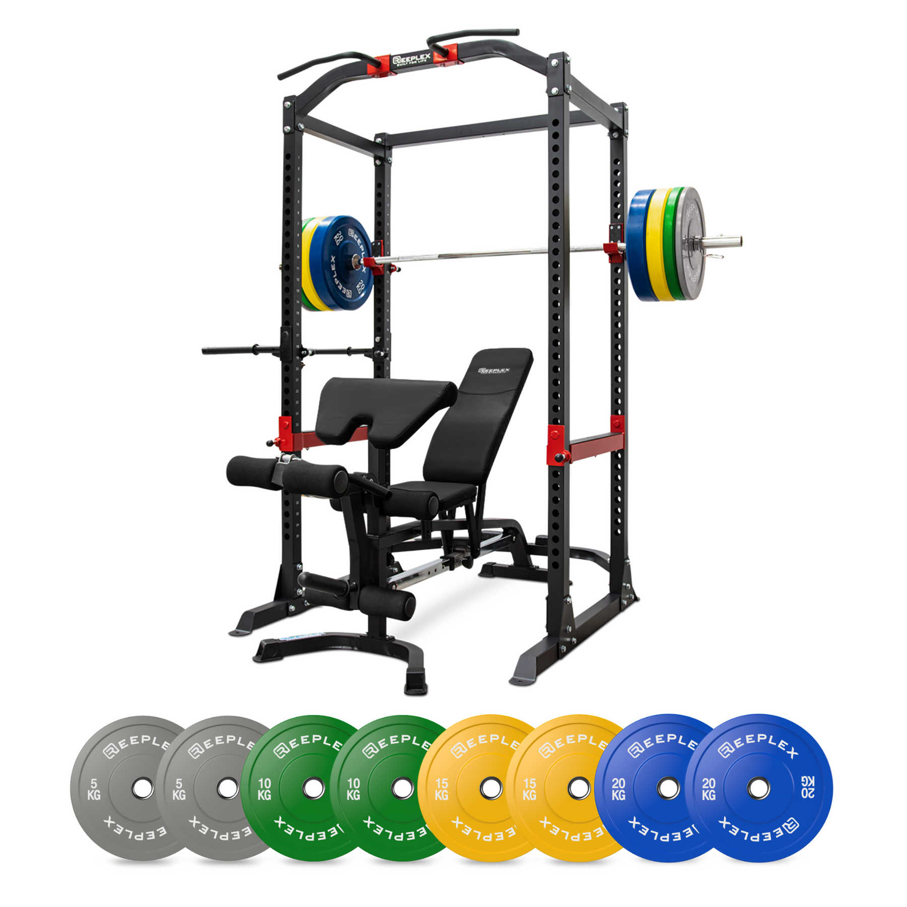 Heavy Duty Power Rack + Adjustable Bench + 120kg Coloured Bumper Package