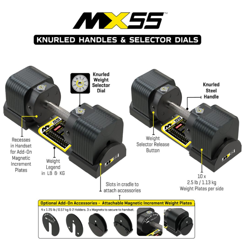 Adjustable Dumbbell Set 4.9kg - 25.3kg Pair MX100 with Stand