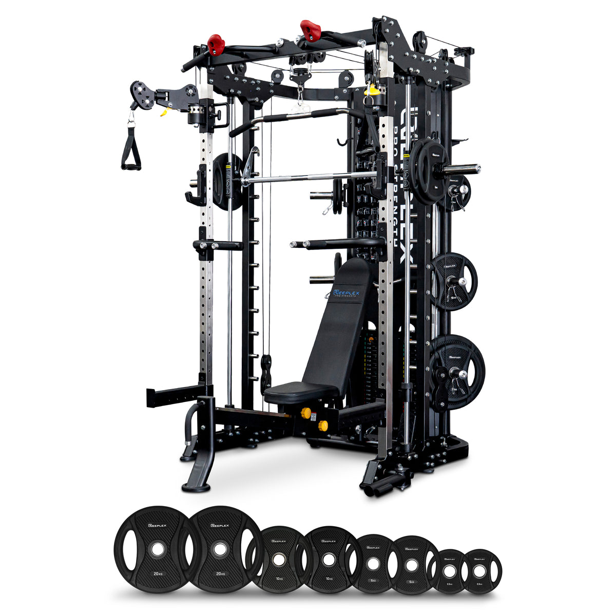 Reeplex CBT-PRO90 Multi-Functional Trainer + Adjustable Bench + 100kg PVC Olympic Weight Plates