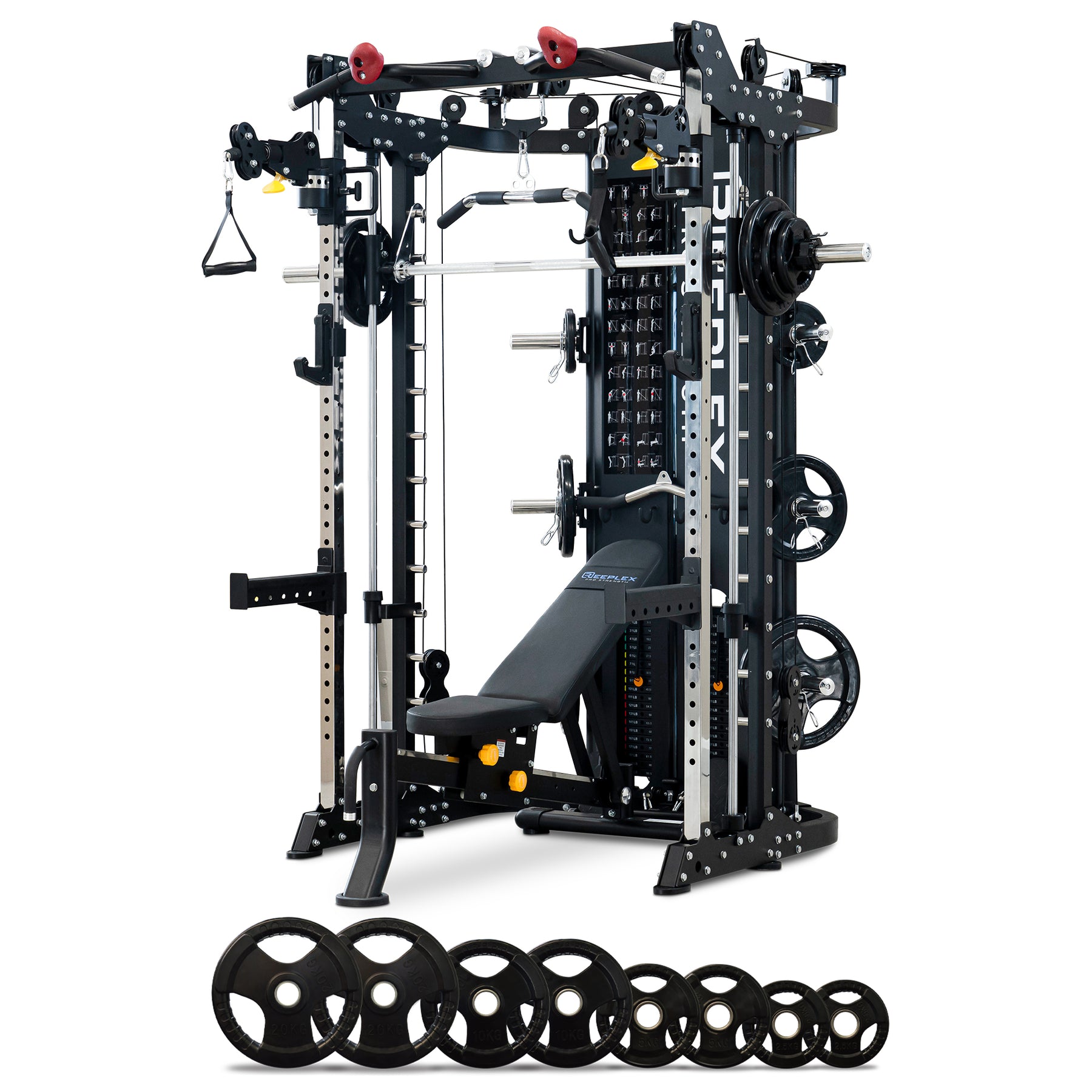 Reeplex CBT-PRO90 Multi-Functional Trainer + Adjustable Bench + 100kg Olympic Rubber Weight Plates