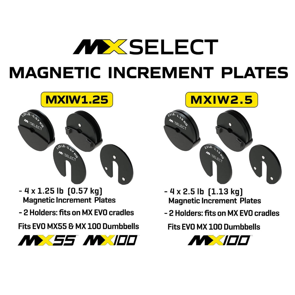 MX EVO 1.25lb Increment Plates 4-Pack with Holder for MX55 EVO Dumbbells