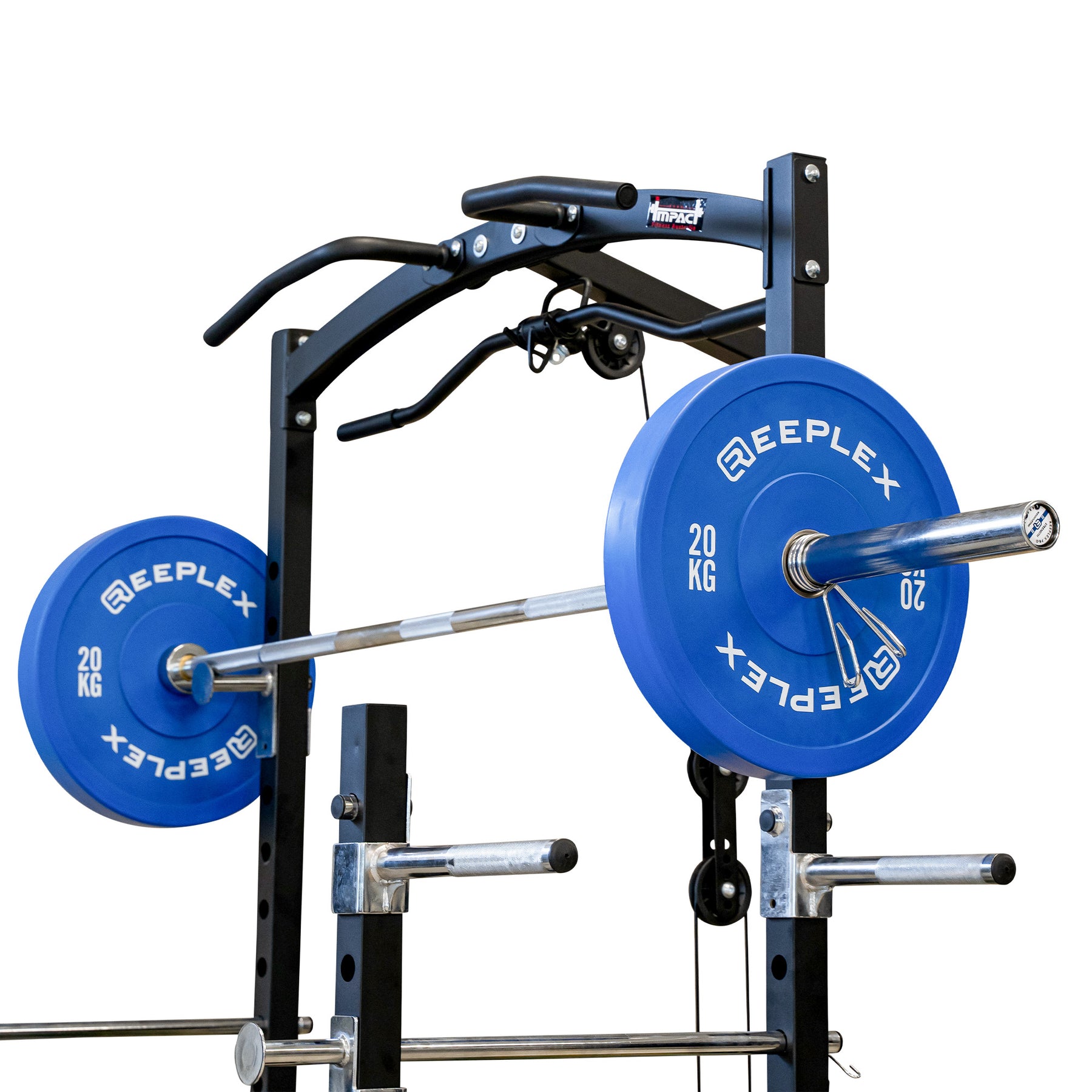 Squat Rack with Lat Pulldown + Adjustable Bench + 120kg Coloured Bumper Set