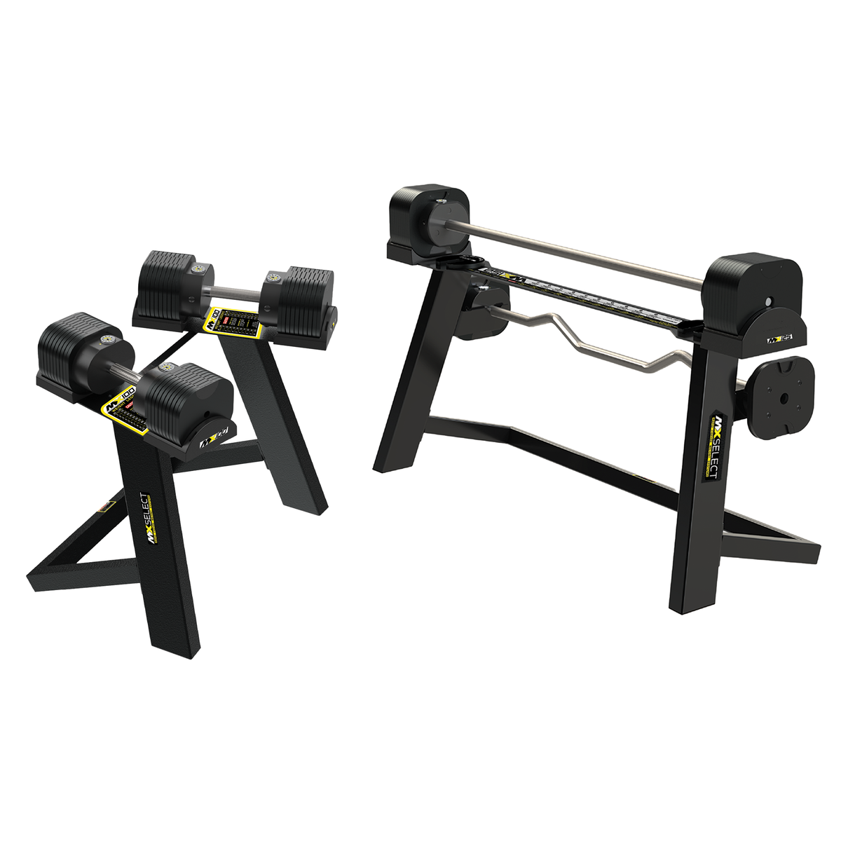 MX100 Rapid Change Dumbbell + MX125 Rapid Change Barbell System with Stand Set
