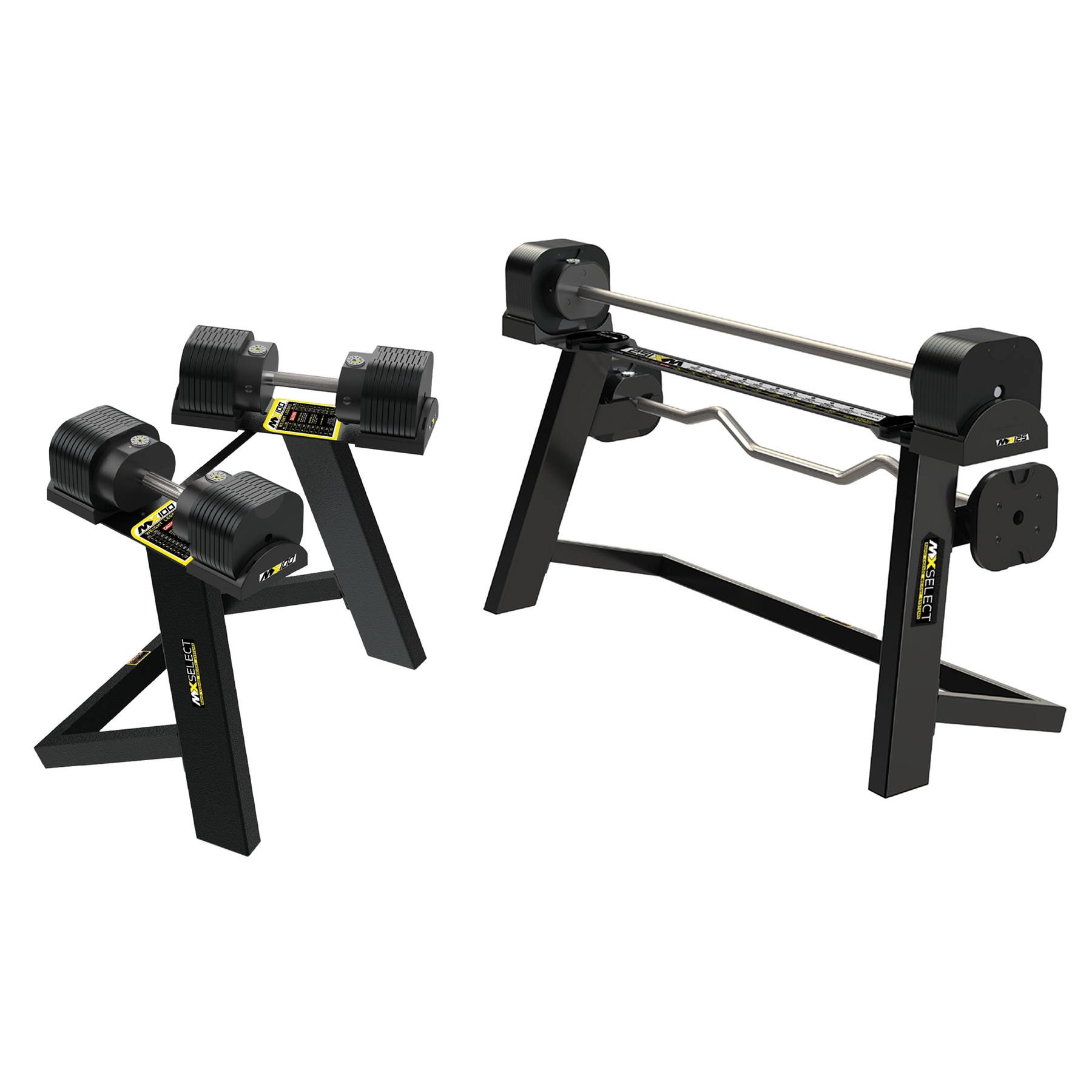MX100 Rapid Change Dumbbell + MX125 Rapid Change Barbell System with Stand Set