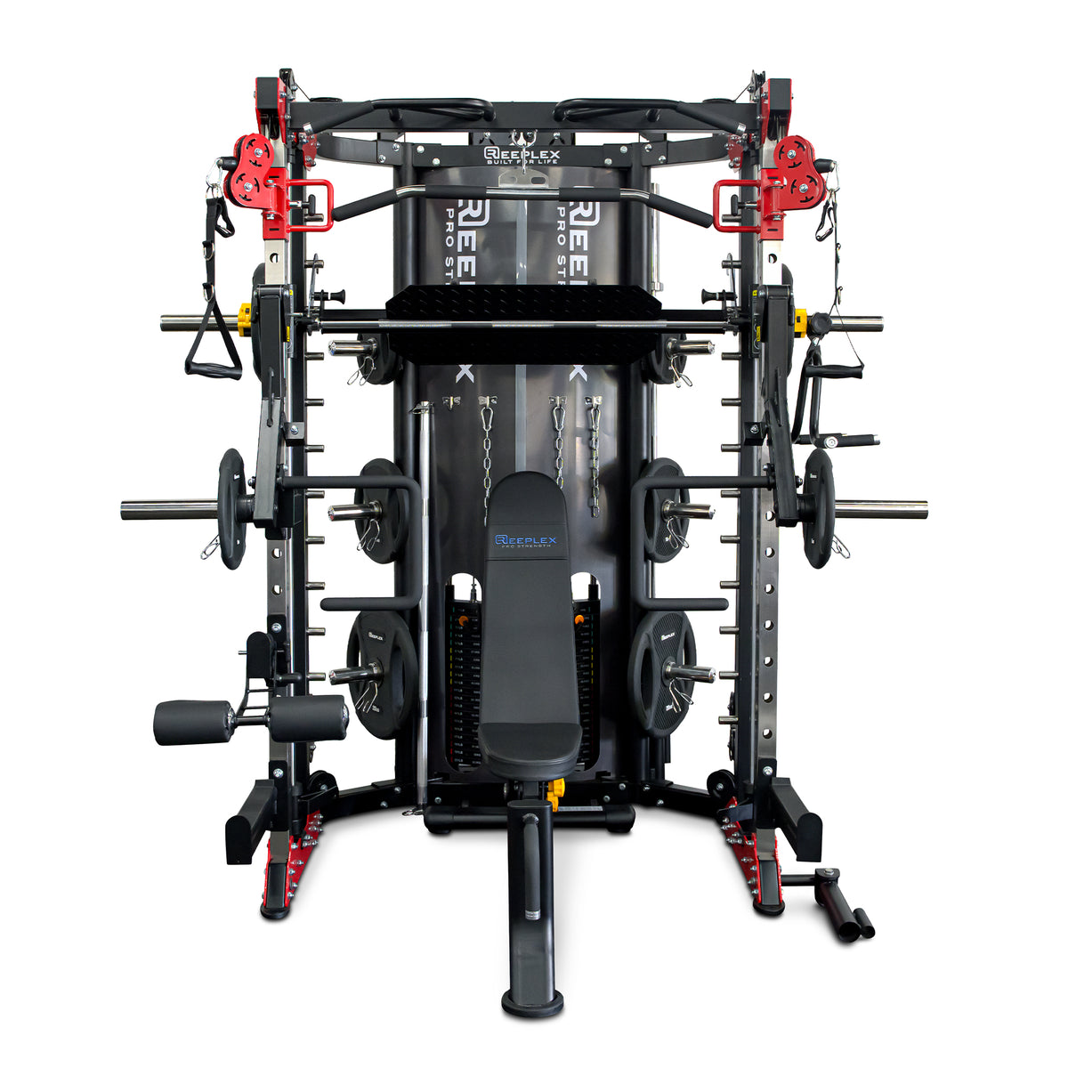 Reeplex CBT-PN Multi Station Gym + FID Bench + 100kg PVC Olympic Weights + Olympic Barbell + Jammer Arms + Leg press