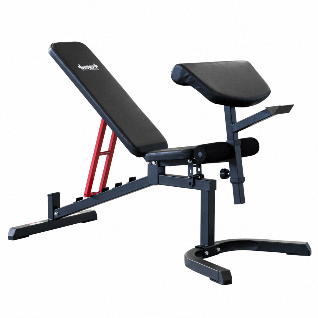 Impact Fitness Adjustable Bench with Leg Extension + Preacher Curl