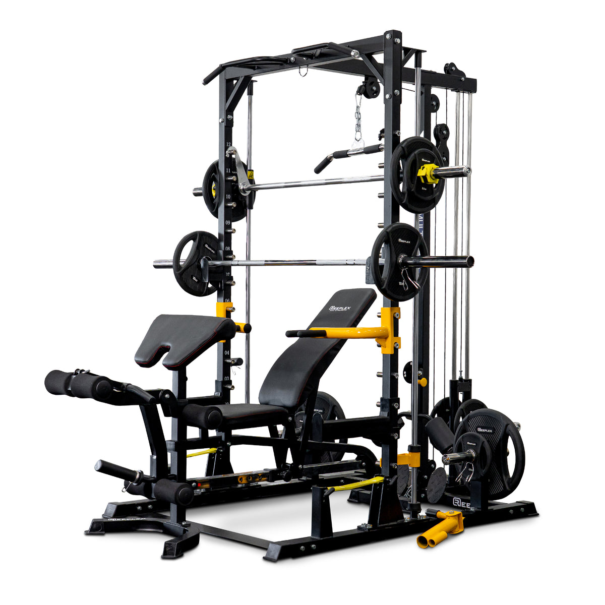 Reeplex RM90 Smith Machine + Squat Rack + Lat Pulldown Bench + 100kg PVC Olympic Weights
