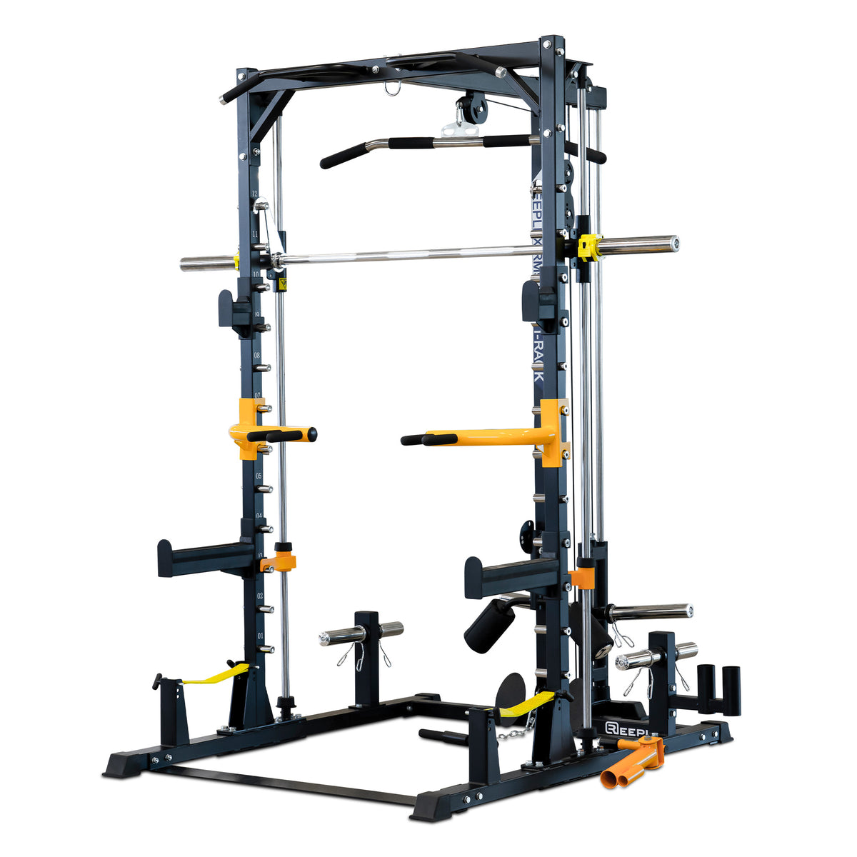 Reeplex RM90 Squat Rack with Smith Machine and Lat Pulldown + Seated Row