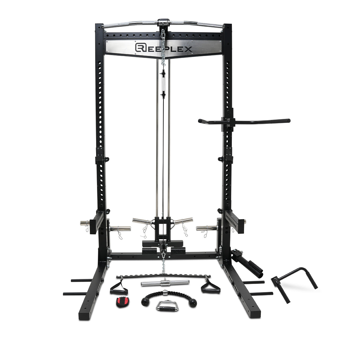 Reeplex RPR8 Squat Rack with Lat Pulldown and Cable Attachments