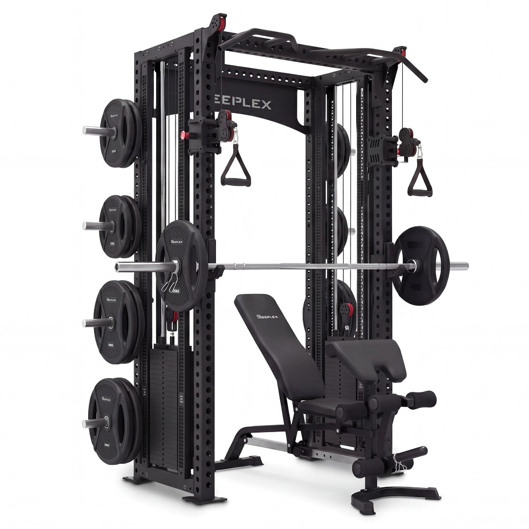Reeplex Odin Functional Trainer + WB65 Bench + 100kg PVC Weight Plates + Olympic Barbell