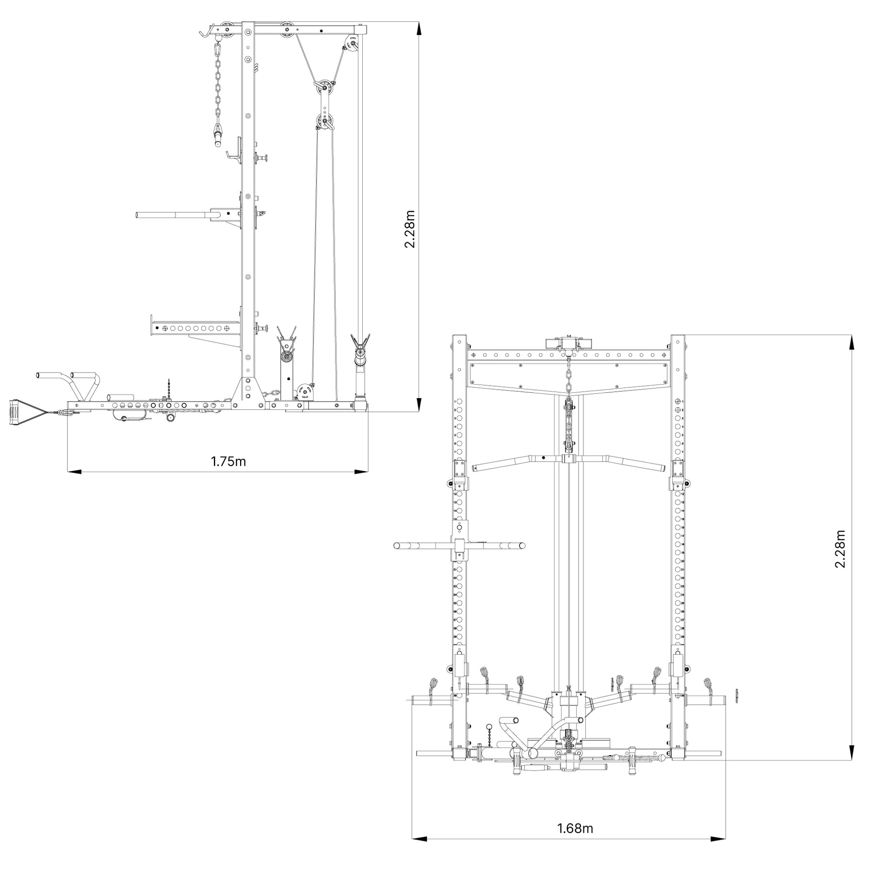 Reeplex RPR8 Squat Rack with Lat Pulldown and Cable Attachments