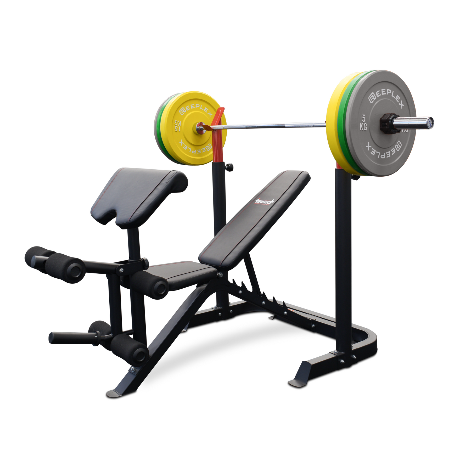 Impact Fitness BP7 + 120kg Olympic Pro Coloured Bumper Set