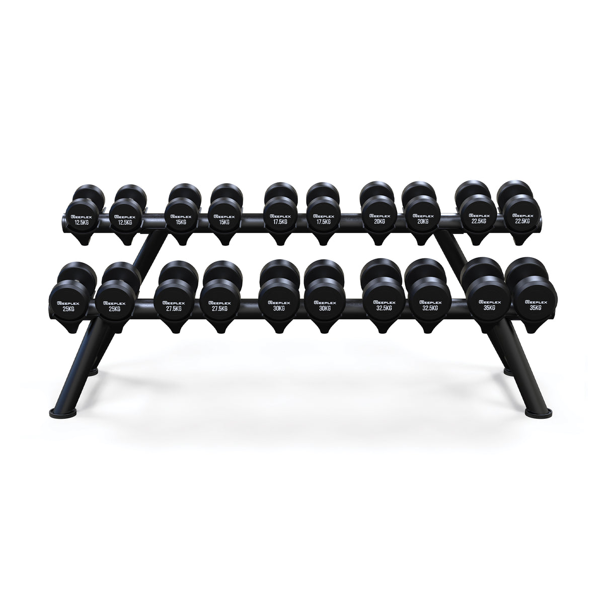 Reeplex Commercial Round Head Dumbbell 12.5kg-35kg Set + Rack
