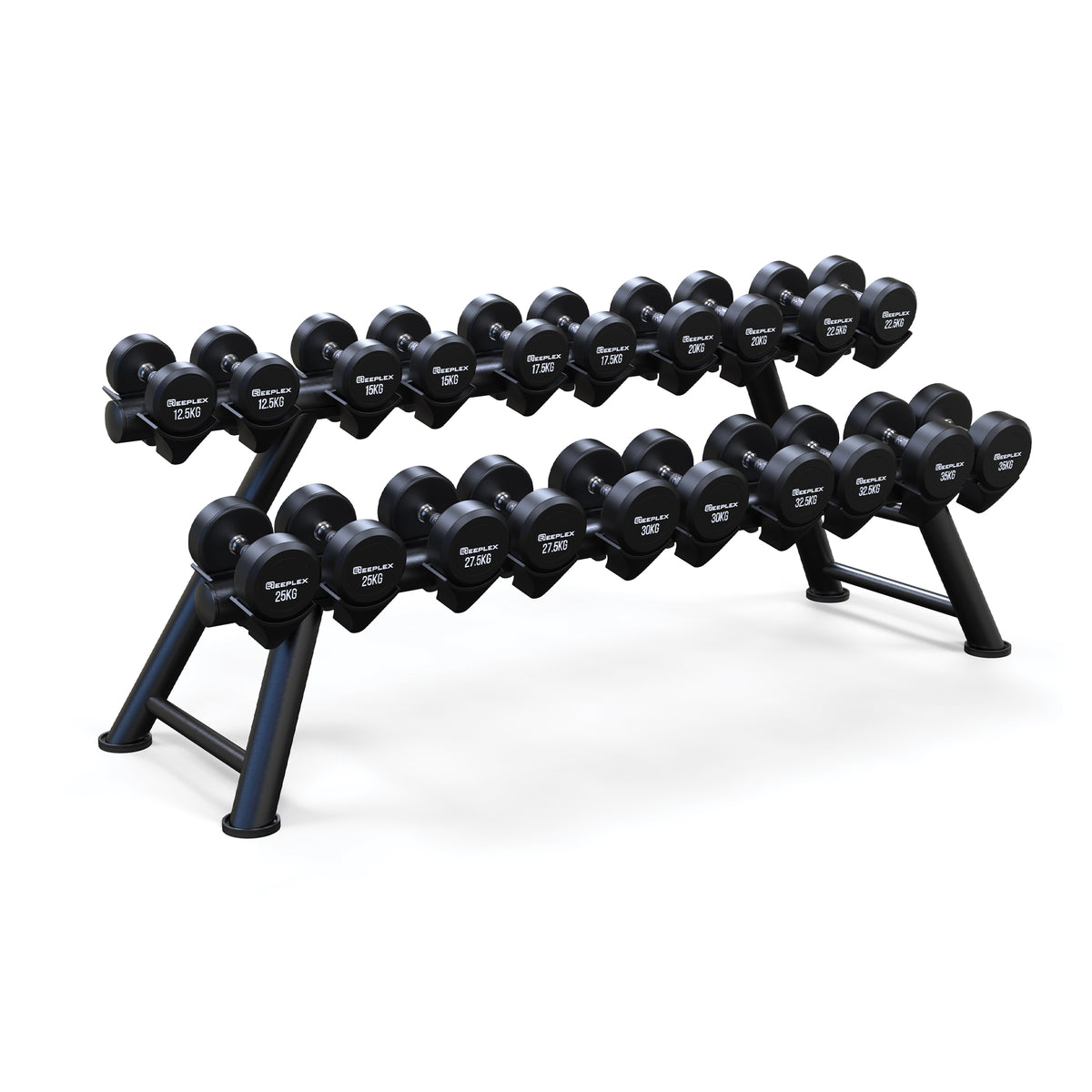 Reeplex Commercial Round Head Dumbbell 12.5kg-35kg Set + Rack