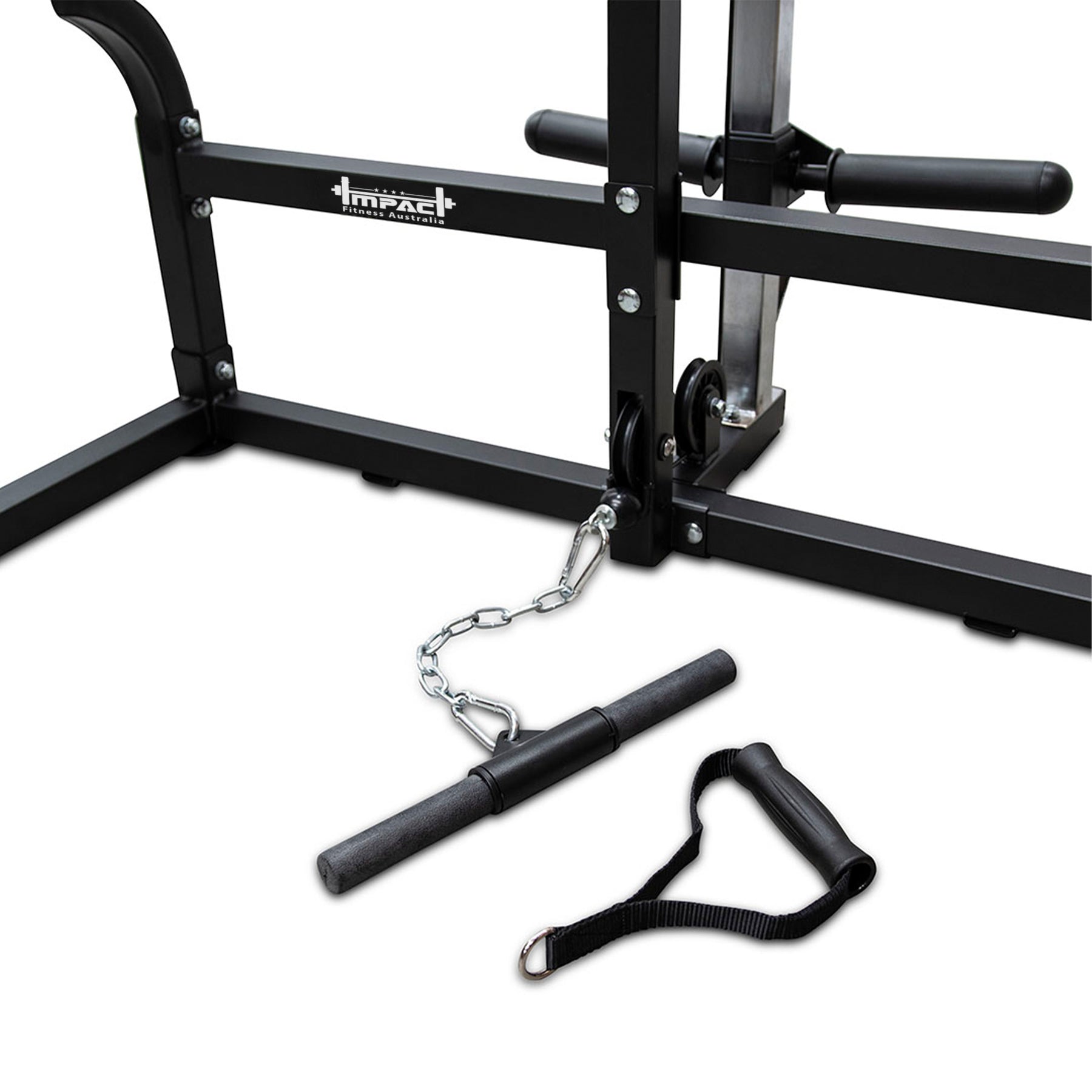 Impact Fitness Squat Rack Lat Pulldown + Adjustable Bench + 120kg Olympic Pro Bumper Weight Set