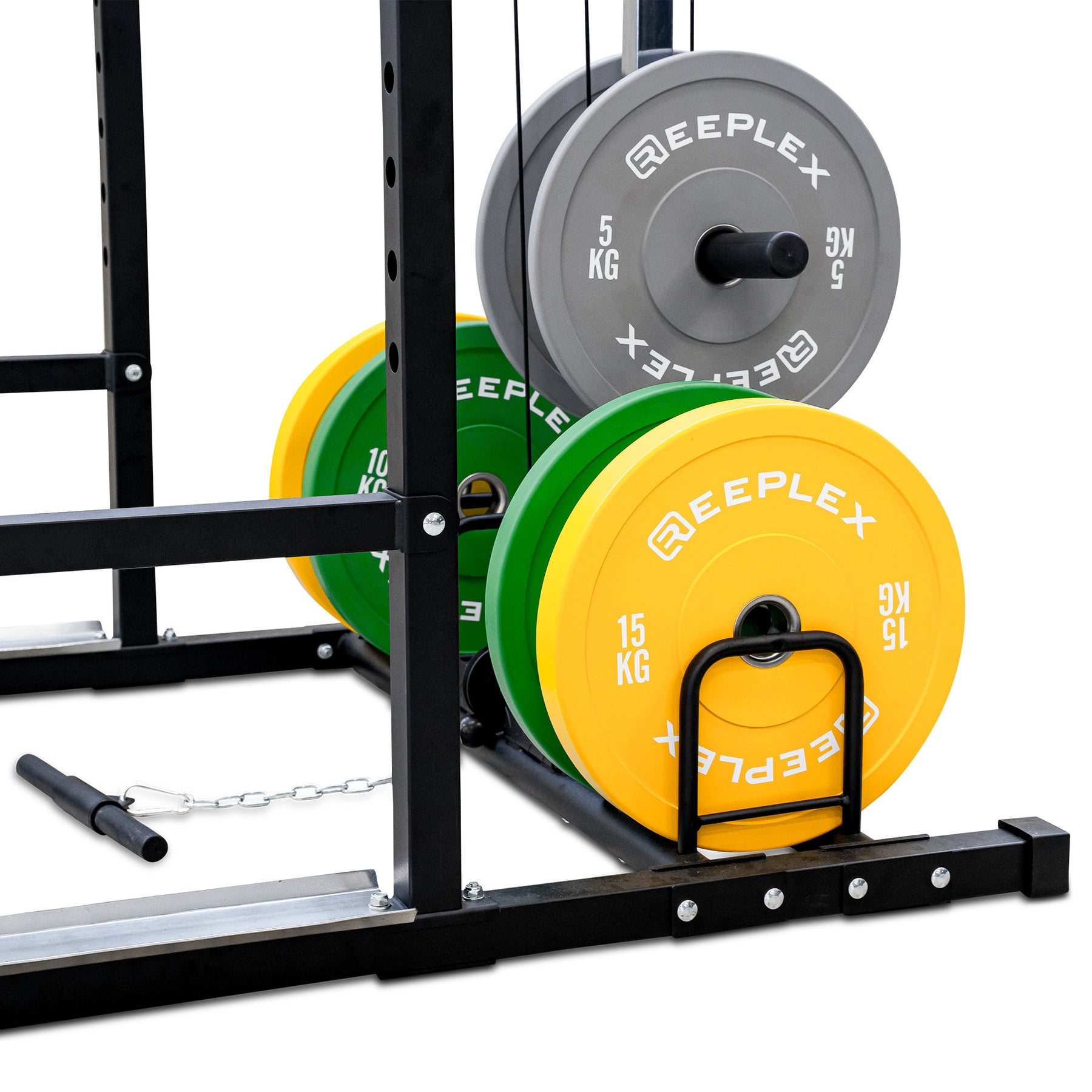 Squat Rack with Lat Pulldown + Adjustable Bench + 120kg Coloured Bumper Set