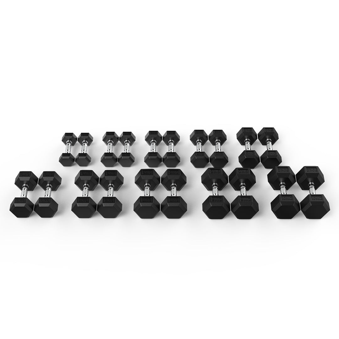 1-10kg Rubber Hex Dumbbell Set