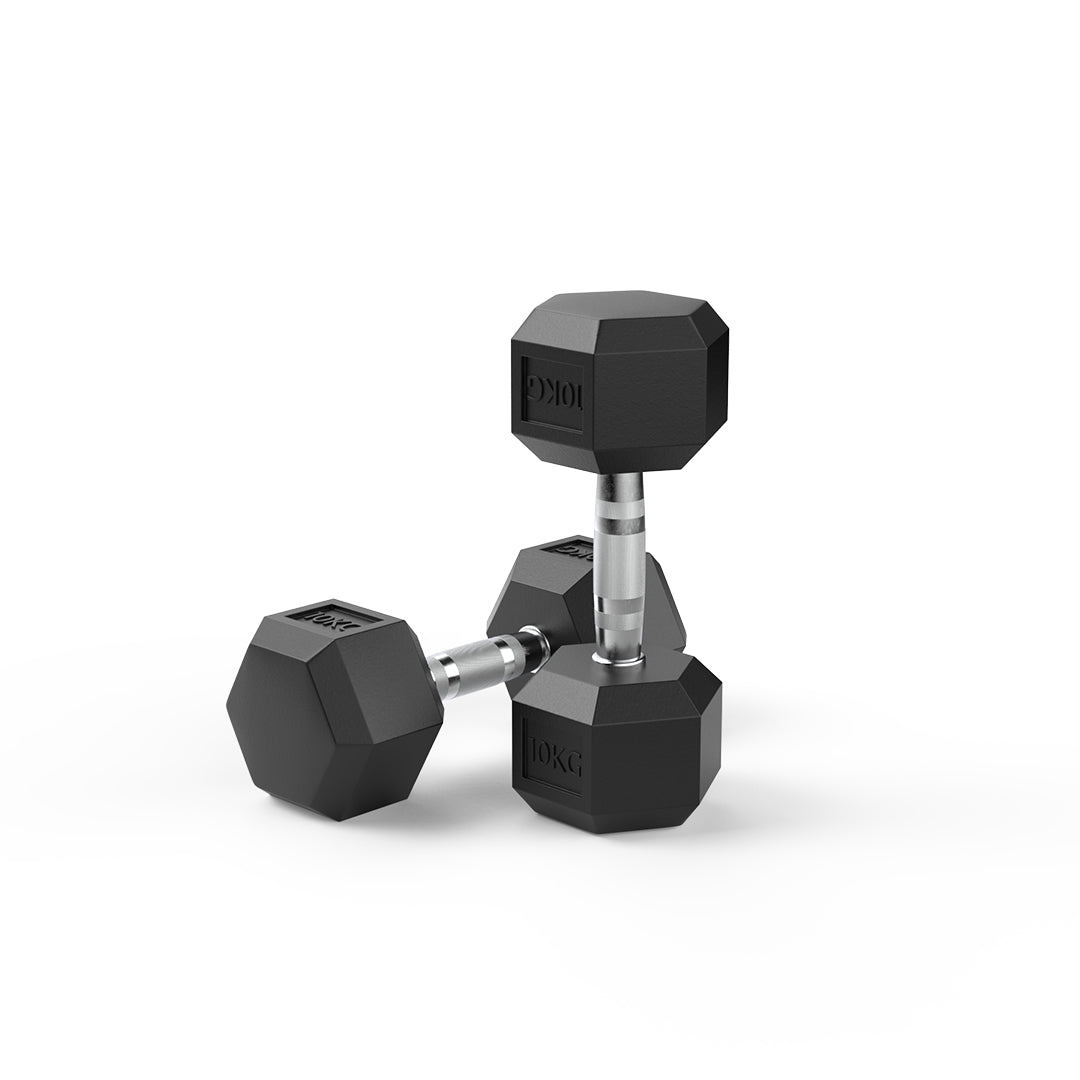 10kg Reeplex Rubber Hex Dumbbell Pair