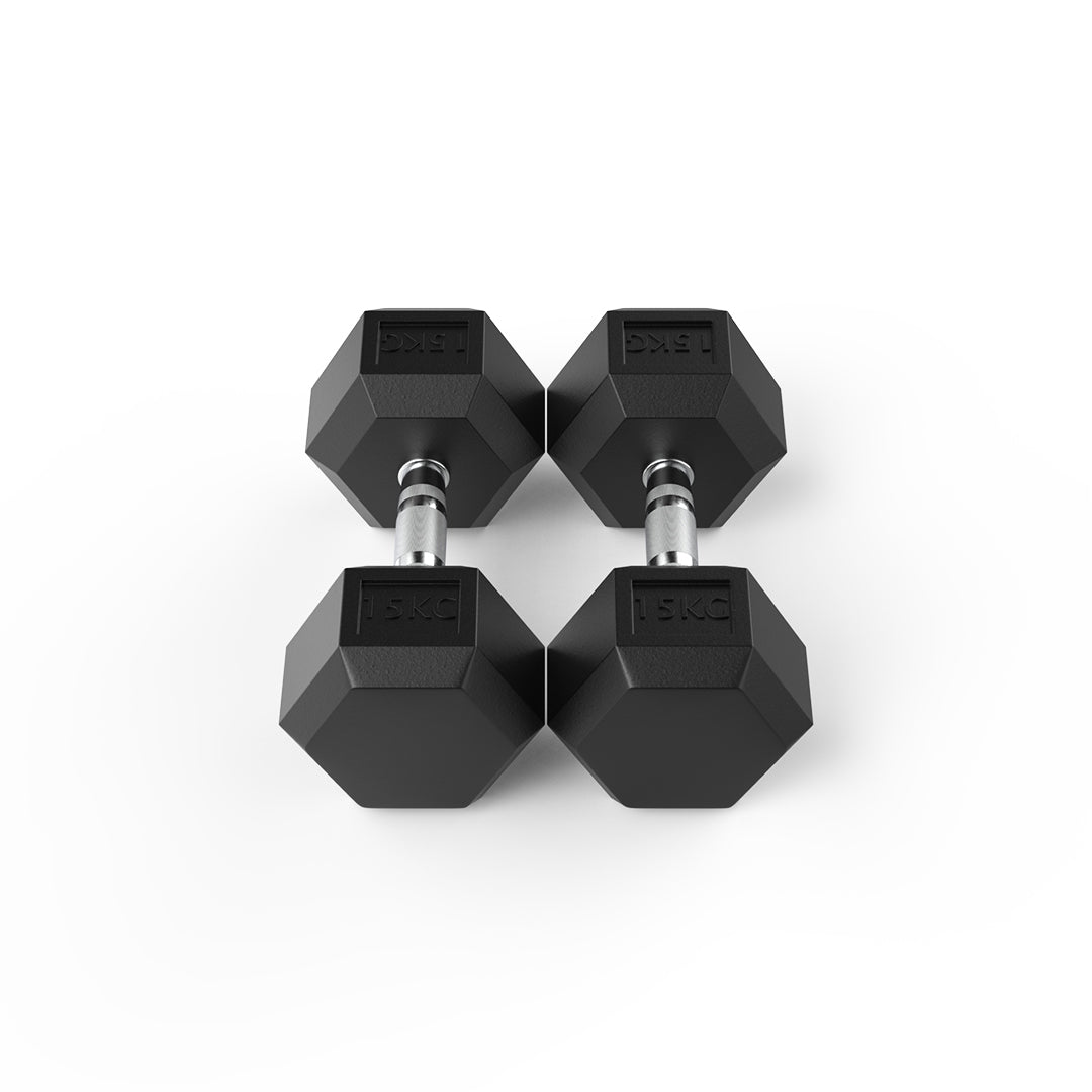 15kg rubber hex dumbbell pair