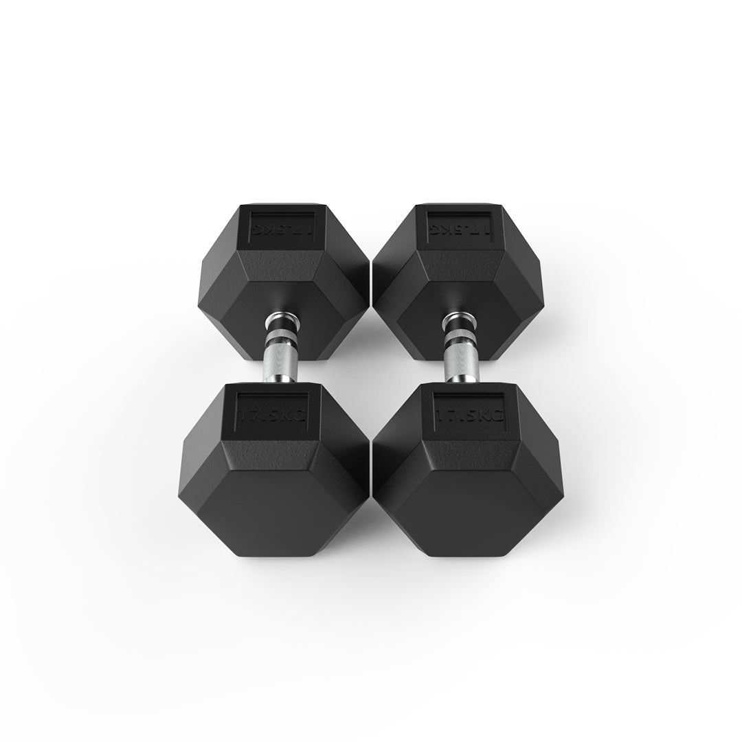 17.5kg Reeplex Rubber Hex Dumbbell Pair