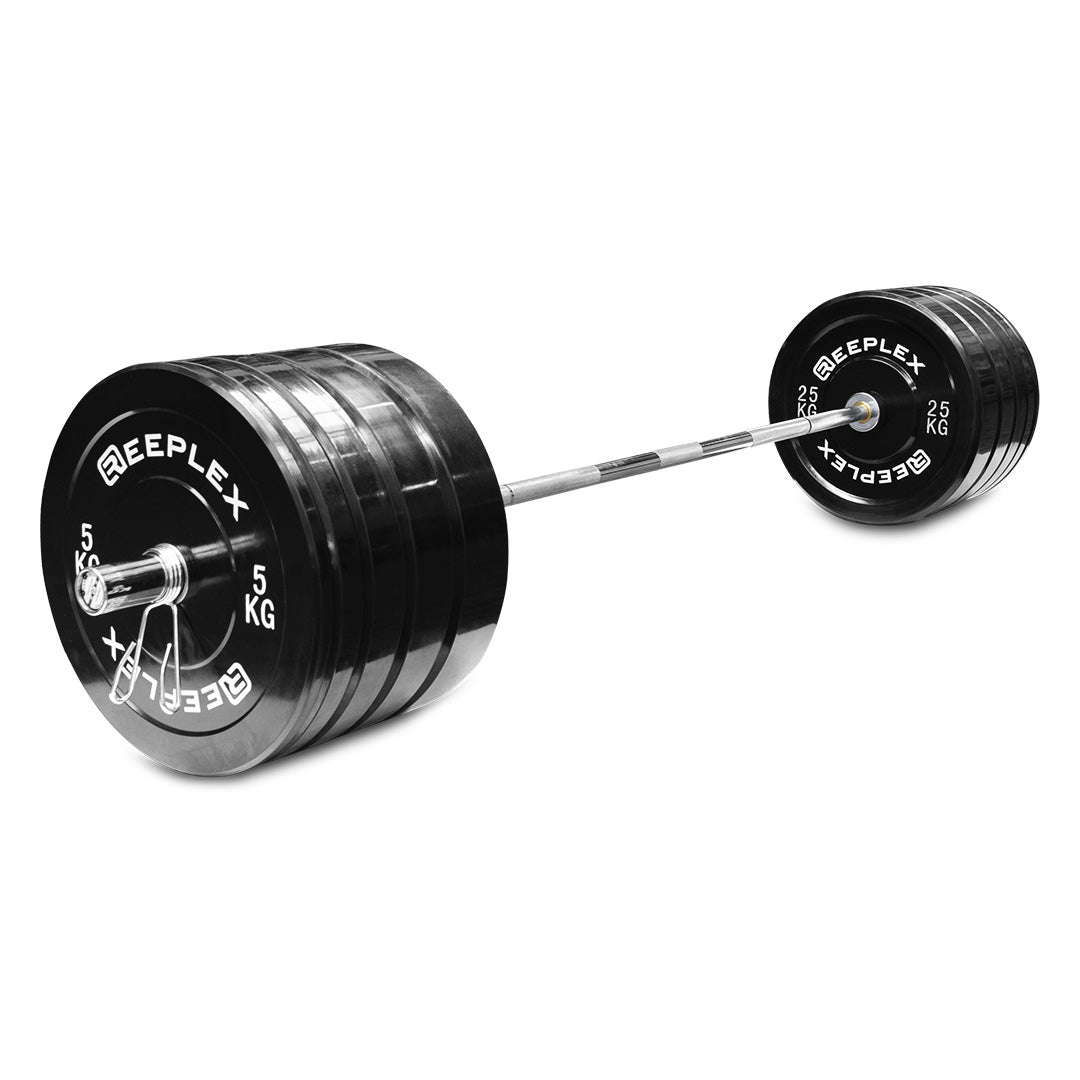 170kg Pro Olympic Barbell & Bumper Set with Clips