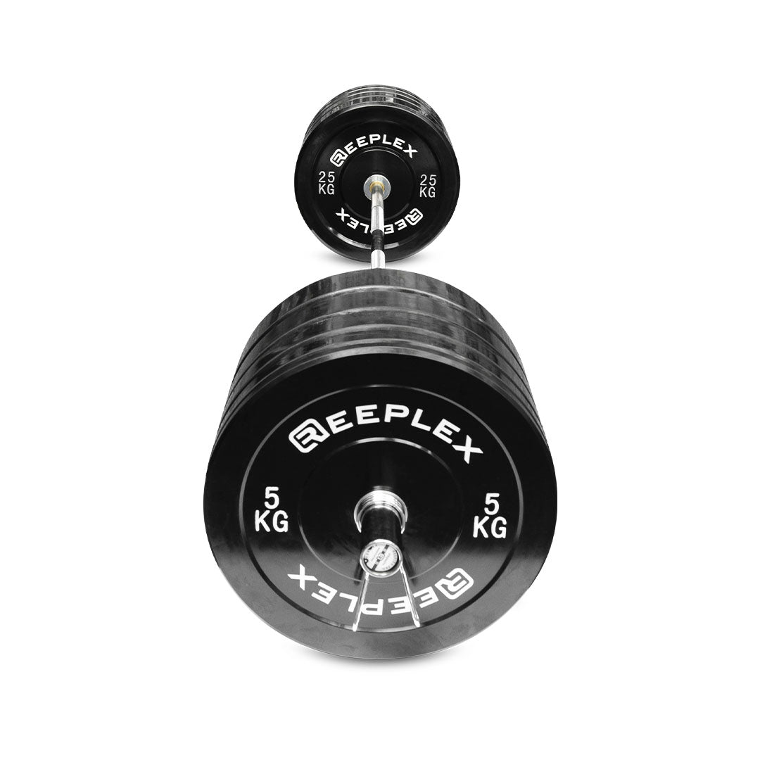 170kg Pro Olympic Barbell & Bumper Set with Clips 