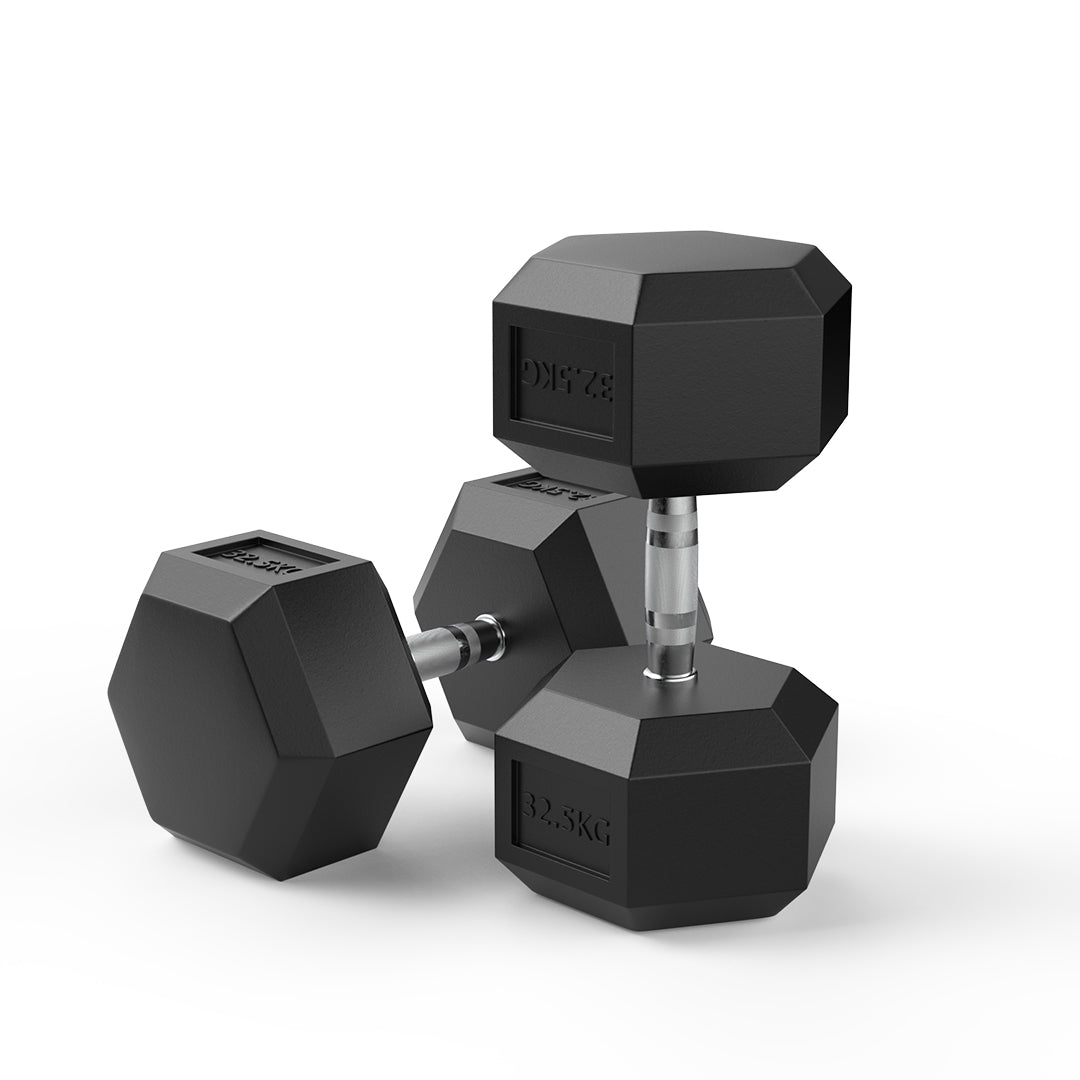 image of 32.5kg  rubber hex dumbbell pair