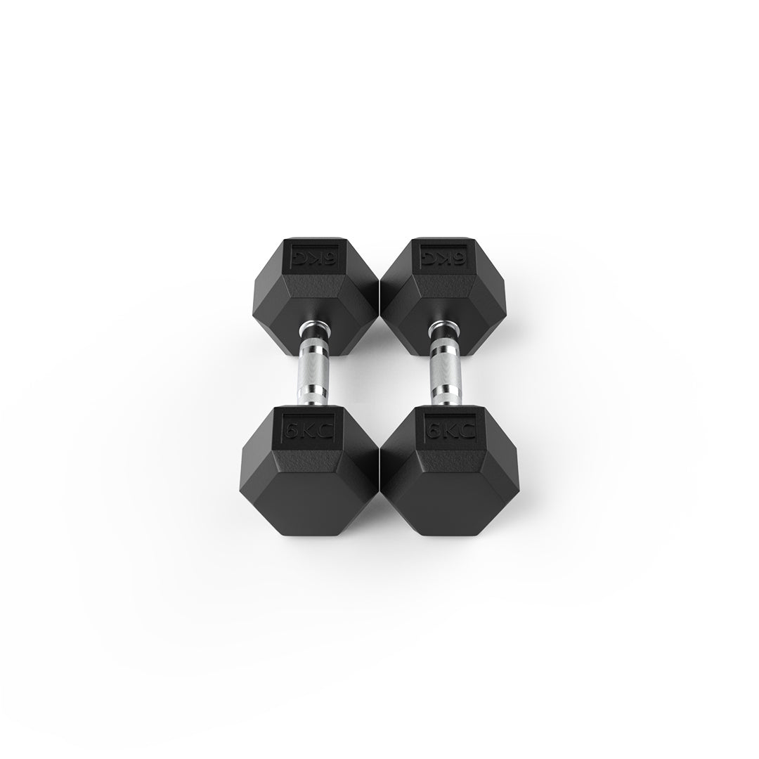 6kg Rubber Hex Dumbbell Pair