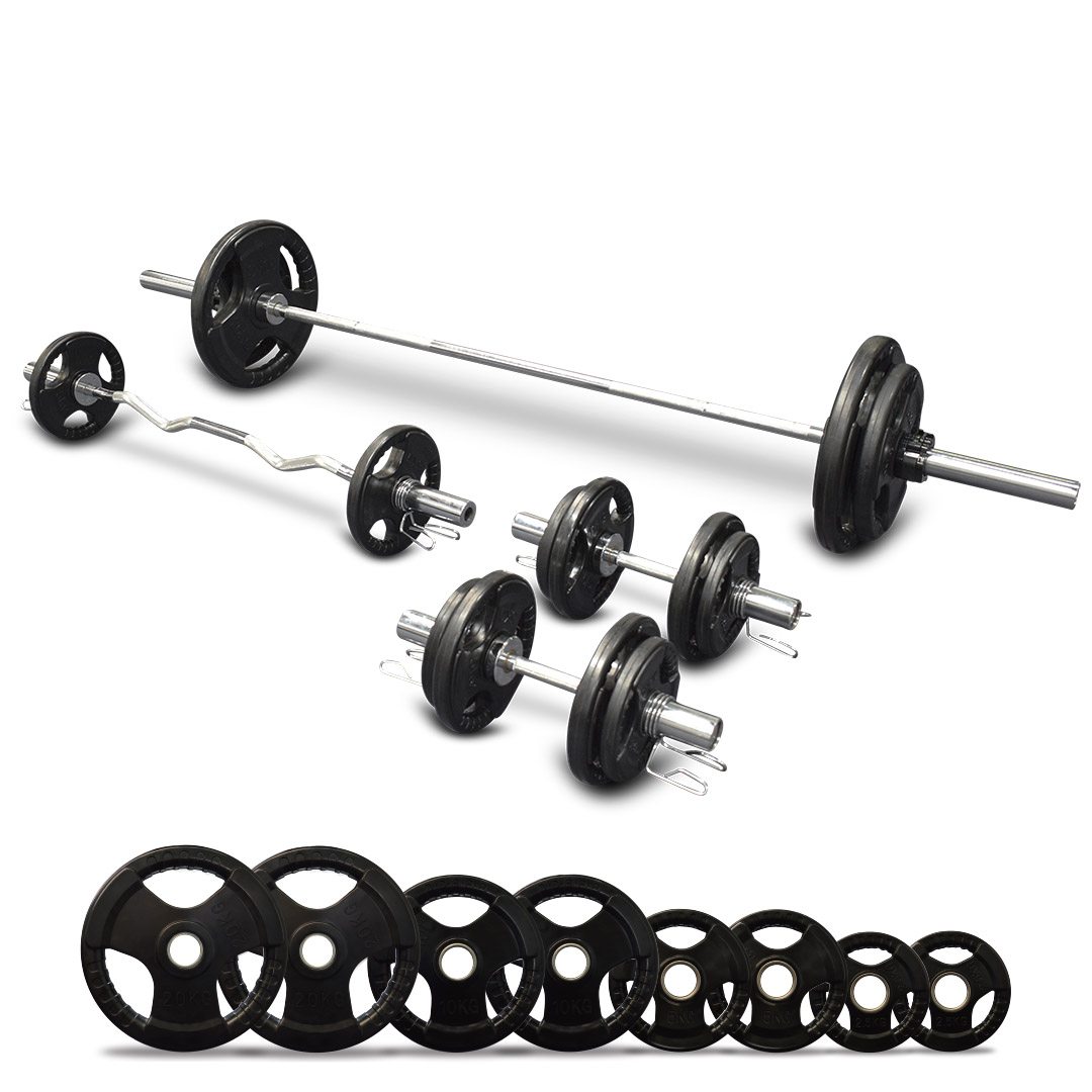 image of 7ft Barbell + Ez Curl Bar + Dumbbells + Weights