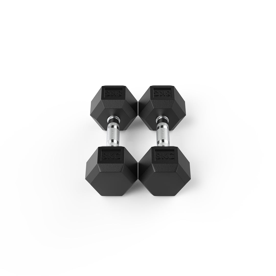 8kg Rubber Hex Dumbbell Pair