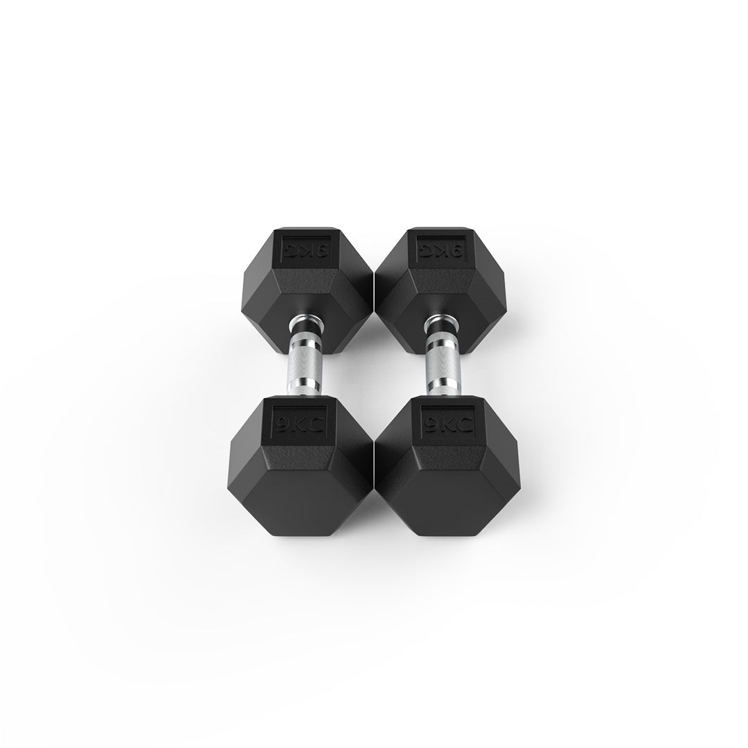 9kg Rubber Hex Dumbbell Pair