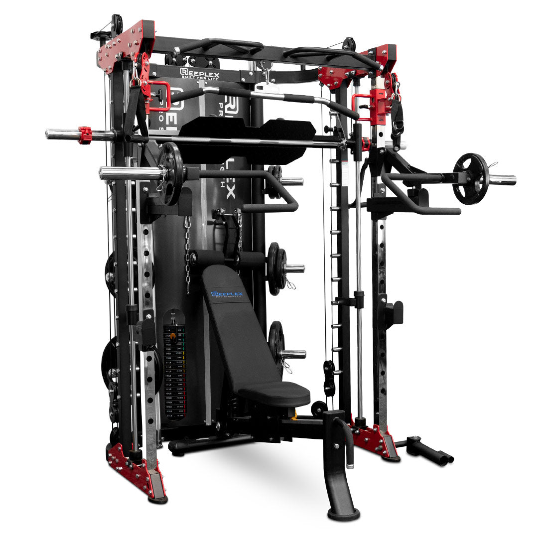 Reeplex CBT-PN Multi Station Gym + FID Bench + 100kg Olympic Weights + Olympic Barbell + Jammer Arms + Leg press