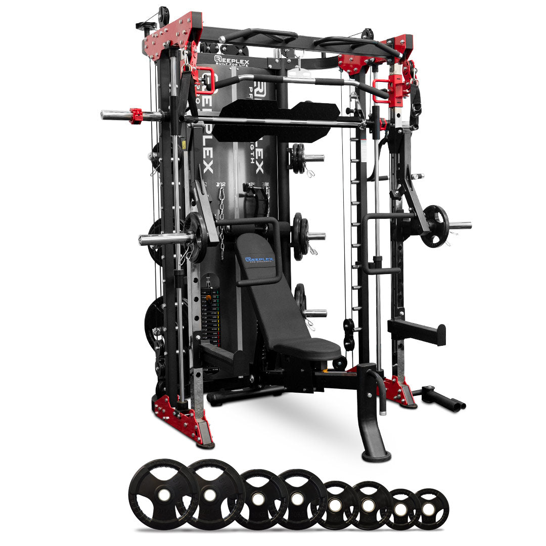 Reeplex CBT-PN Multi Station Gym + FID Bench + 100kg Olympic Weights + Olympic Barbell + Jammer Arms + Leg press