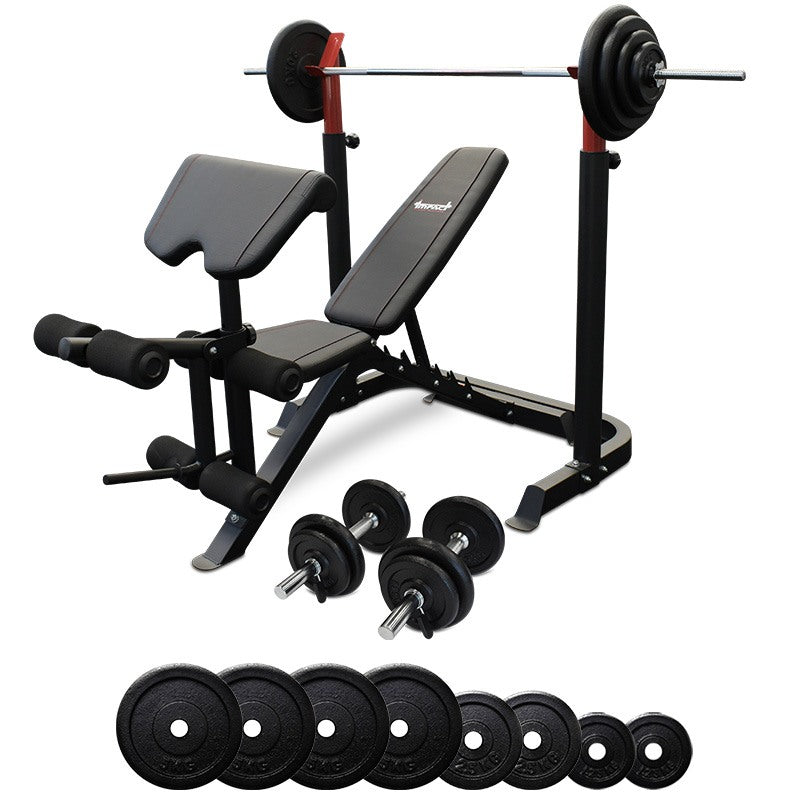 image of BP7 Bench Press + Barbell Set + Adjustable Dumbbells