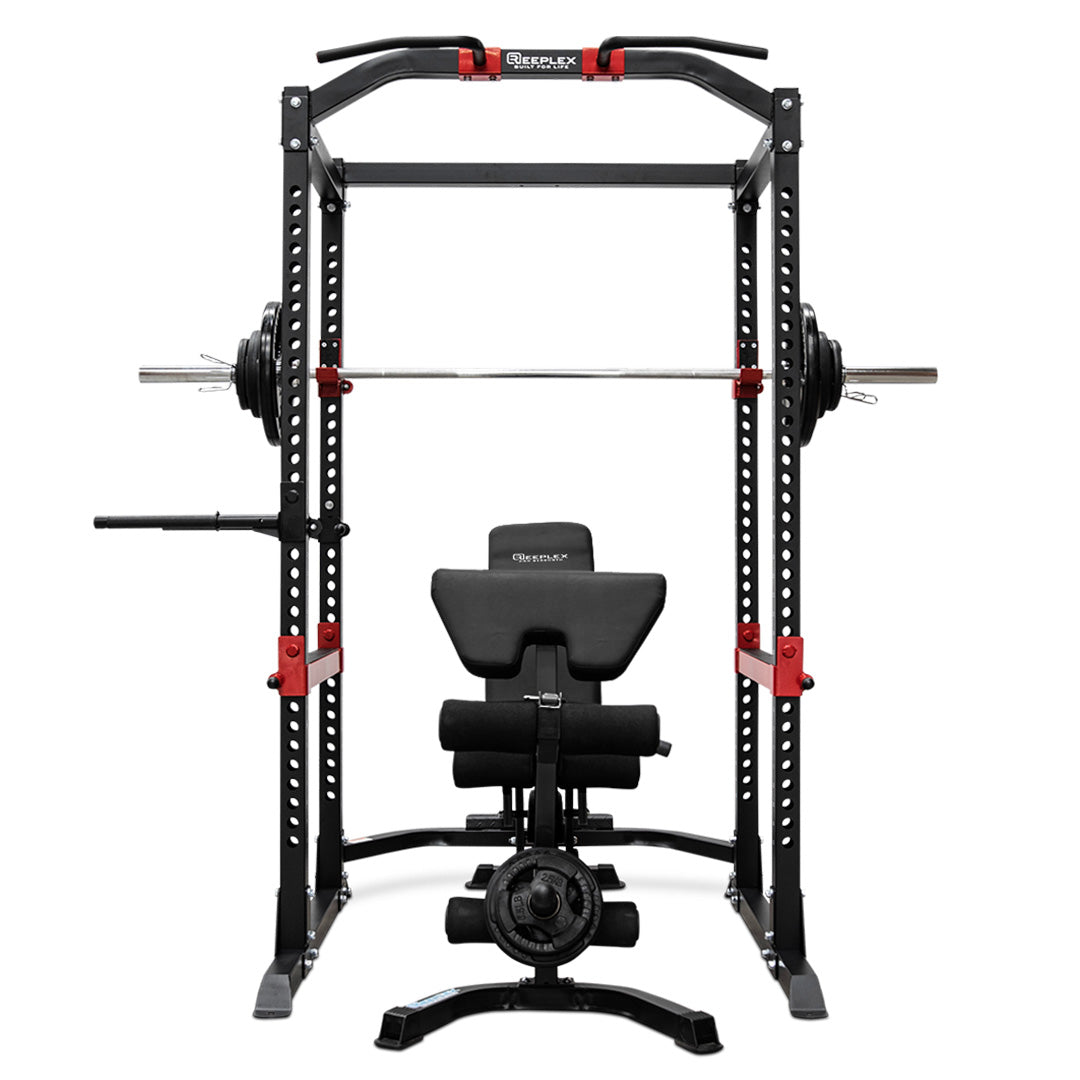 Reeplex Heavy Duty Power Cage + Bench + 120kg Olympic Rubber