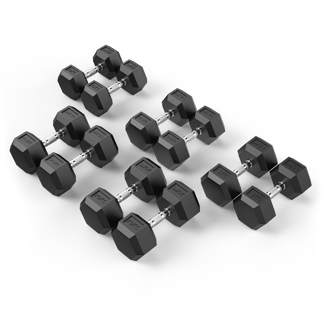 10-20kg Rubber Hex Dumbbell Set