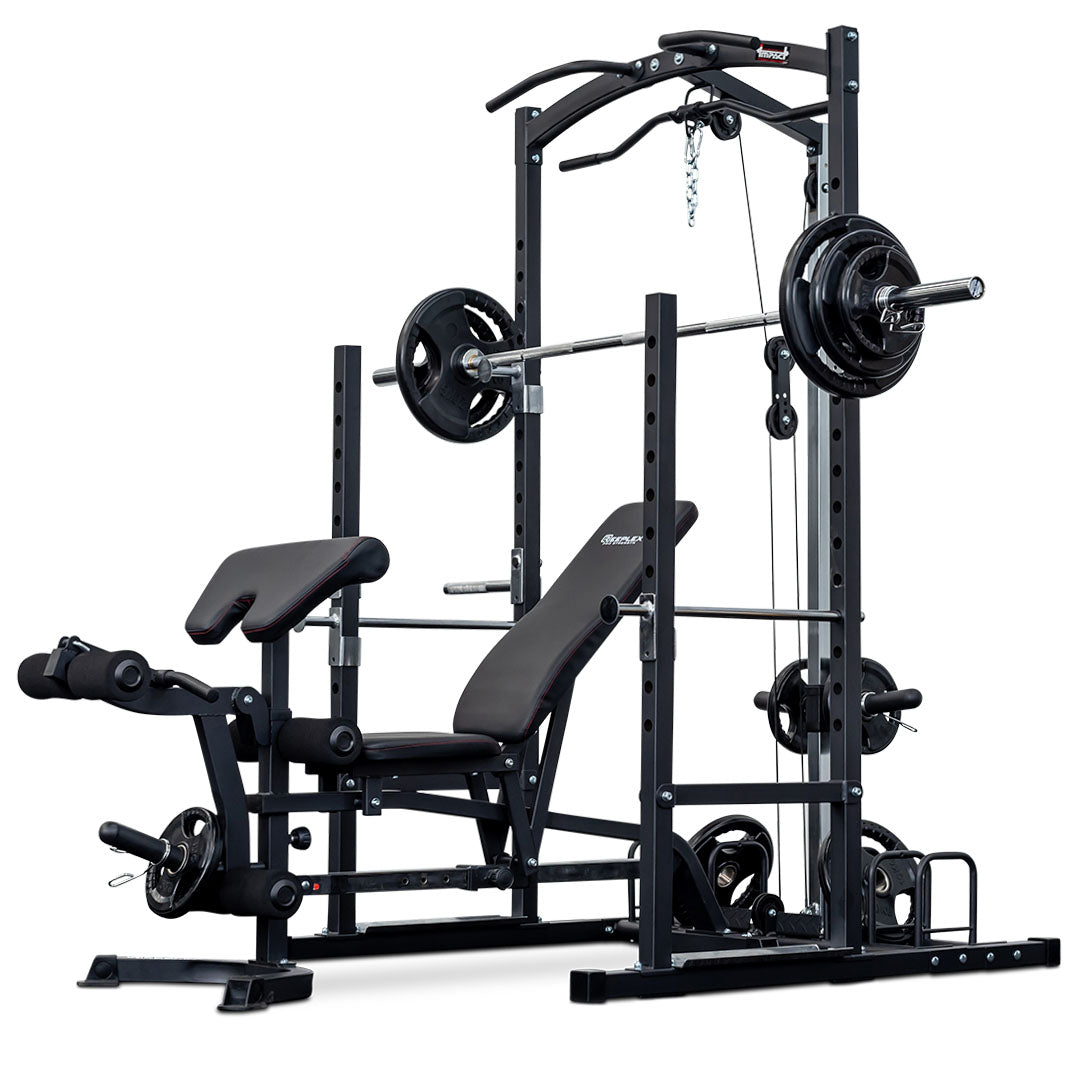 Squat Rack with Lat Pulldown + Bench + 120kg Olympic Barbell Set