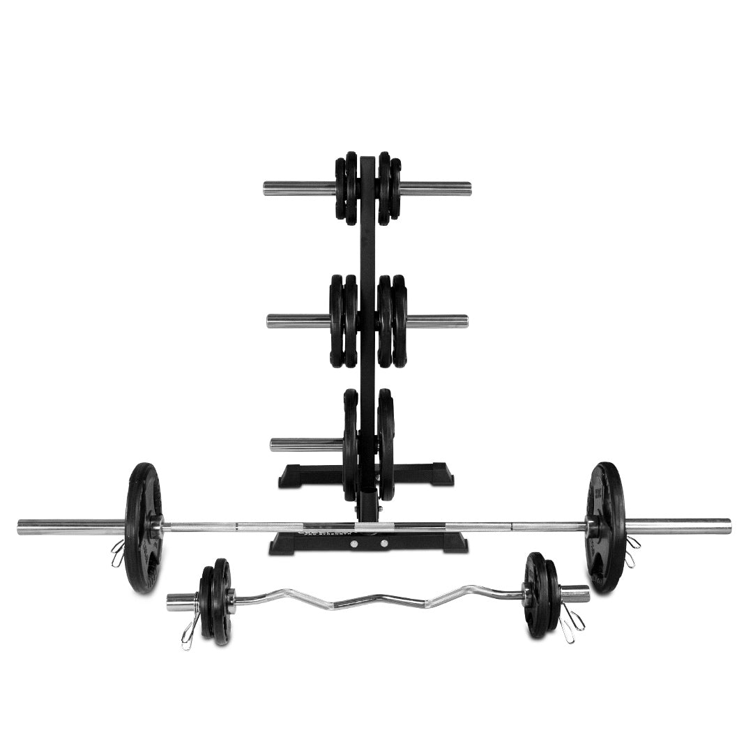 170kg Barbell and Weight Set with Plate Storage Tree Package