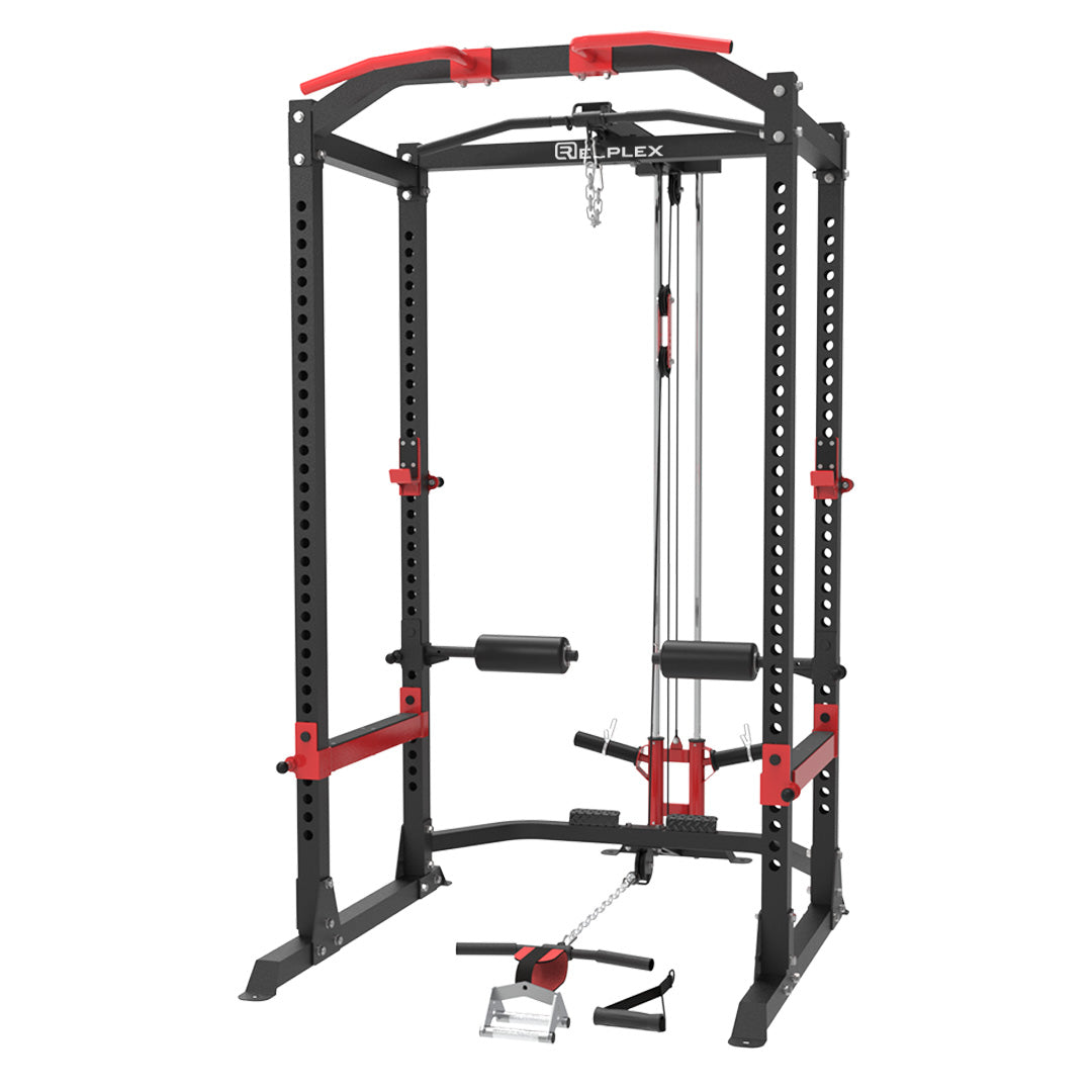 Reeplex Power Cage with Lat Pulldown + Bench + 120kg Olympic Weight Set