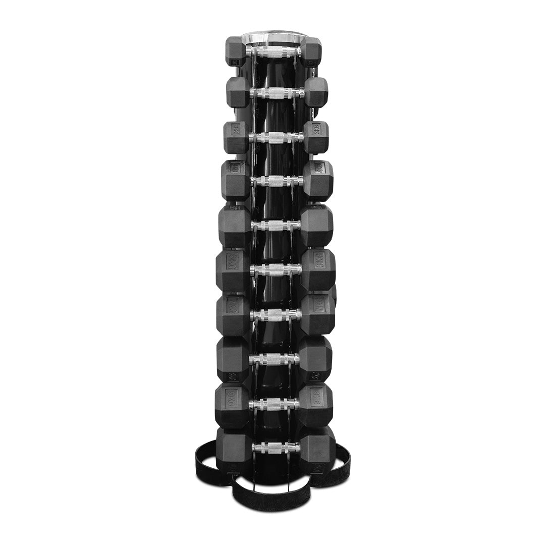 1-10 kg Rubber Hex Dumbbells + Rack