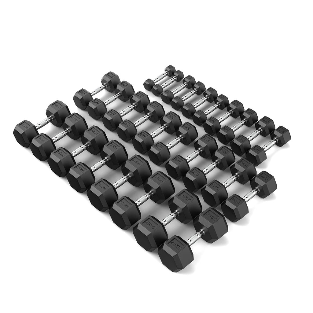 1-20kg Rubber Hex Dumbbell Set Dynamo Fitness Equipment