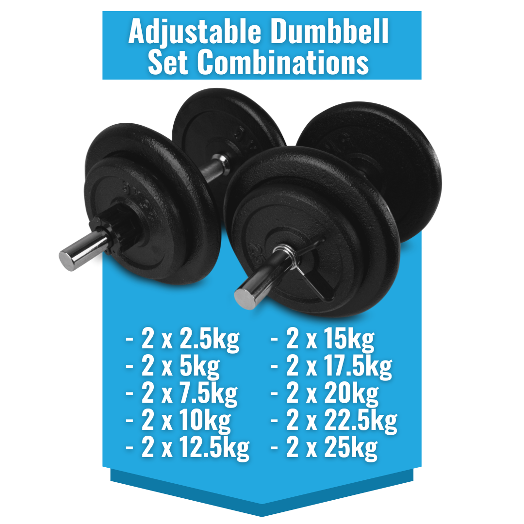 Squat Rack + Adjustable Bench + 110kg Barbell Weight Set + Dumbbells